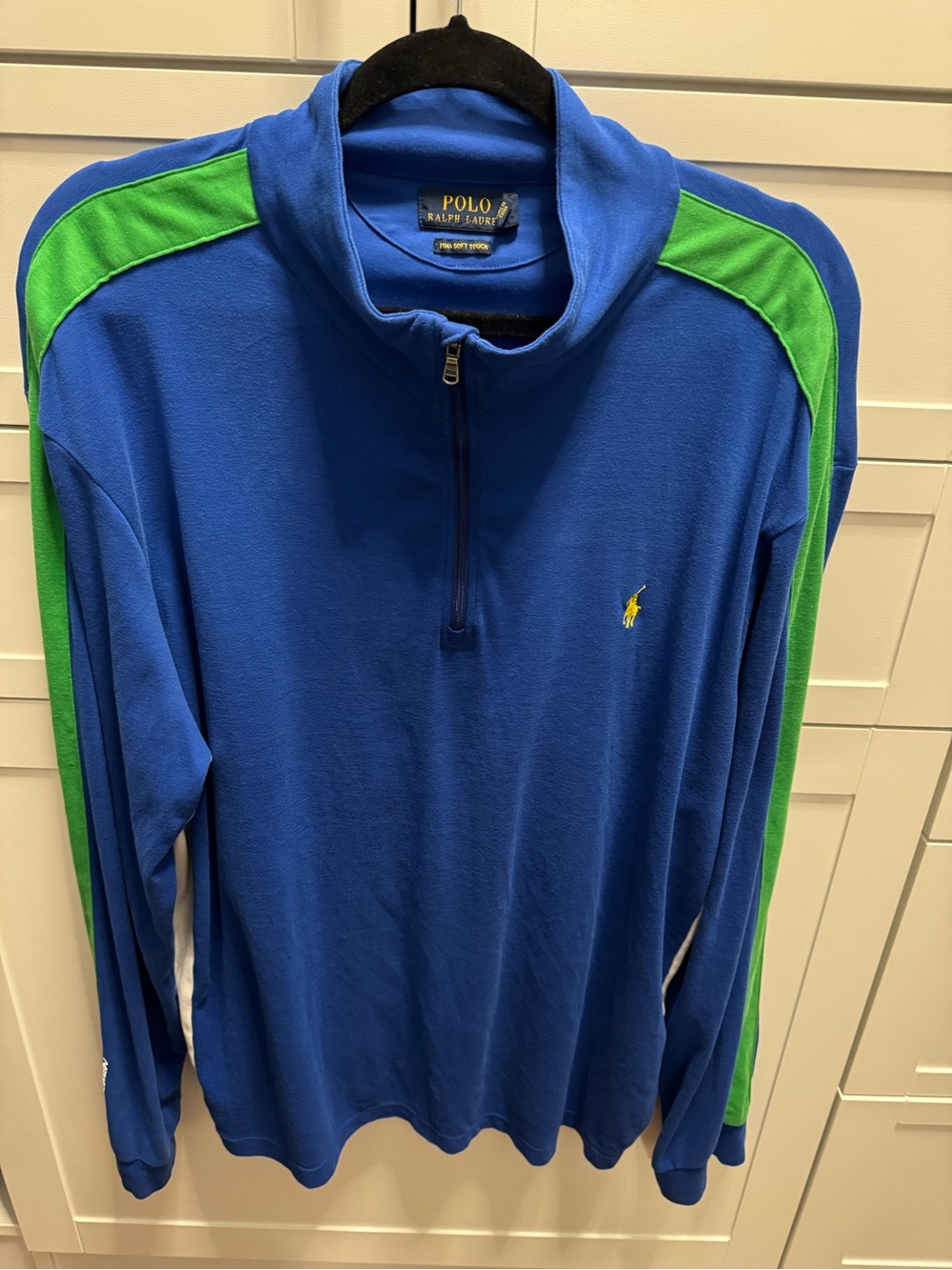 Polo Ralph Lauren Blue & Green Quarter-Zip Pullover, Pima Soft Touch
